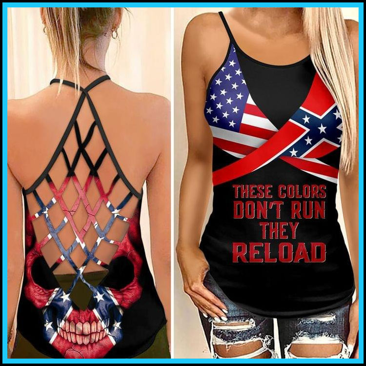 American Confederate Flag These colors dont run they reload criss cross strappy tank top3