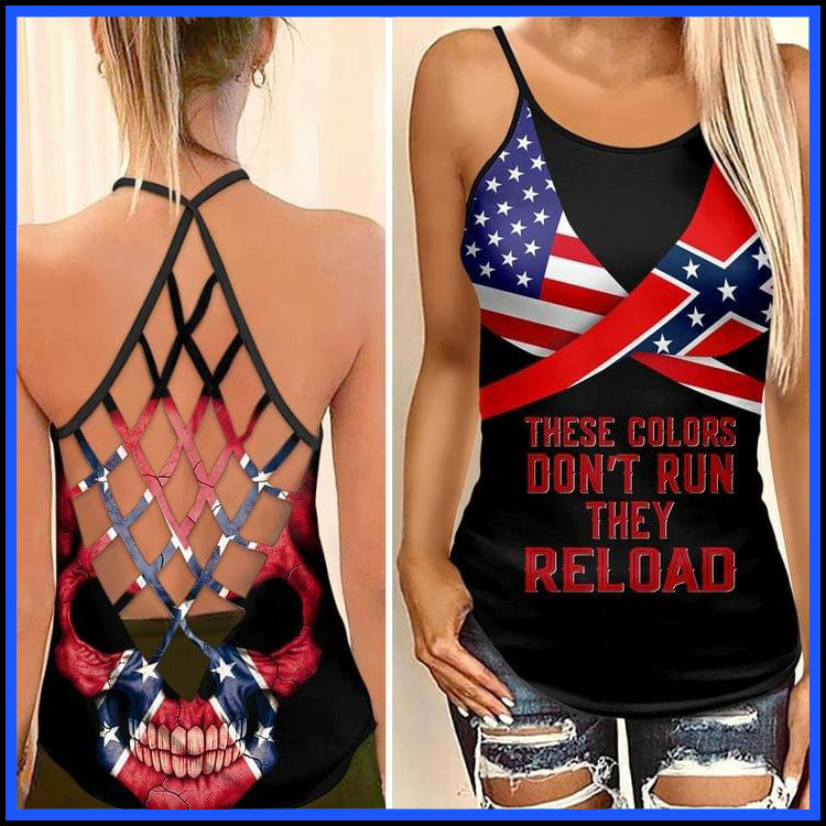 American Confederate Flag These colors dont run they reload criss cross strappy tank top4