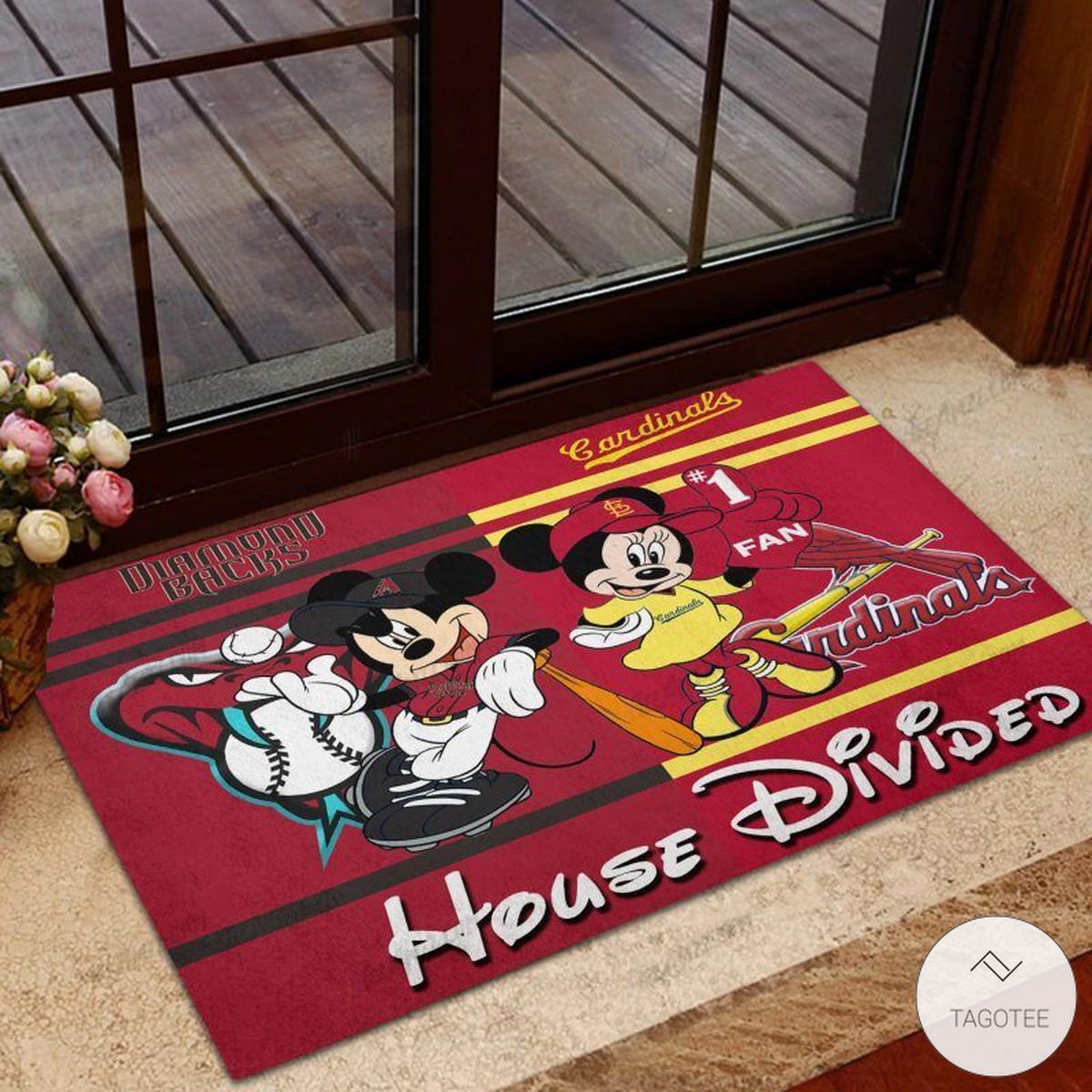 Arizona Diamondbacks House Divided Cardinals Mickey Mouse And Minnie Mouse Doormat  – TAGOTEE