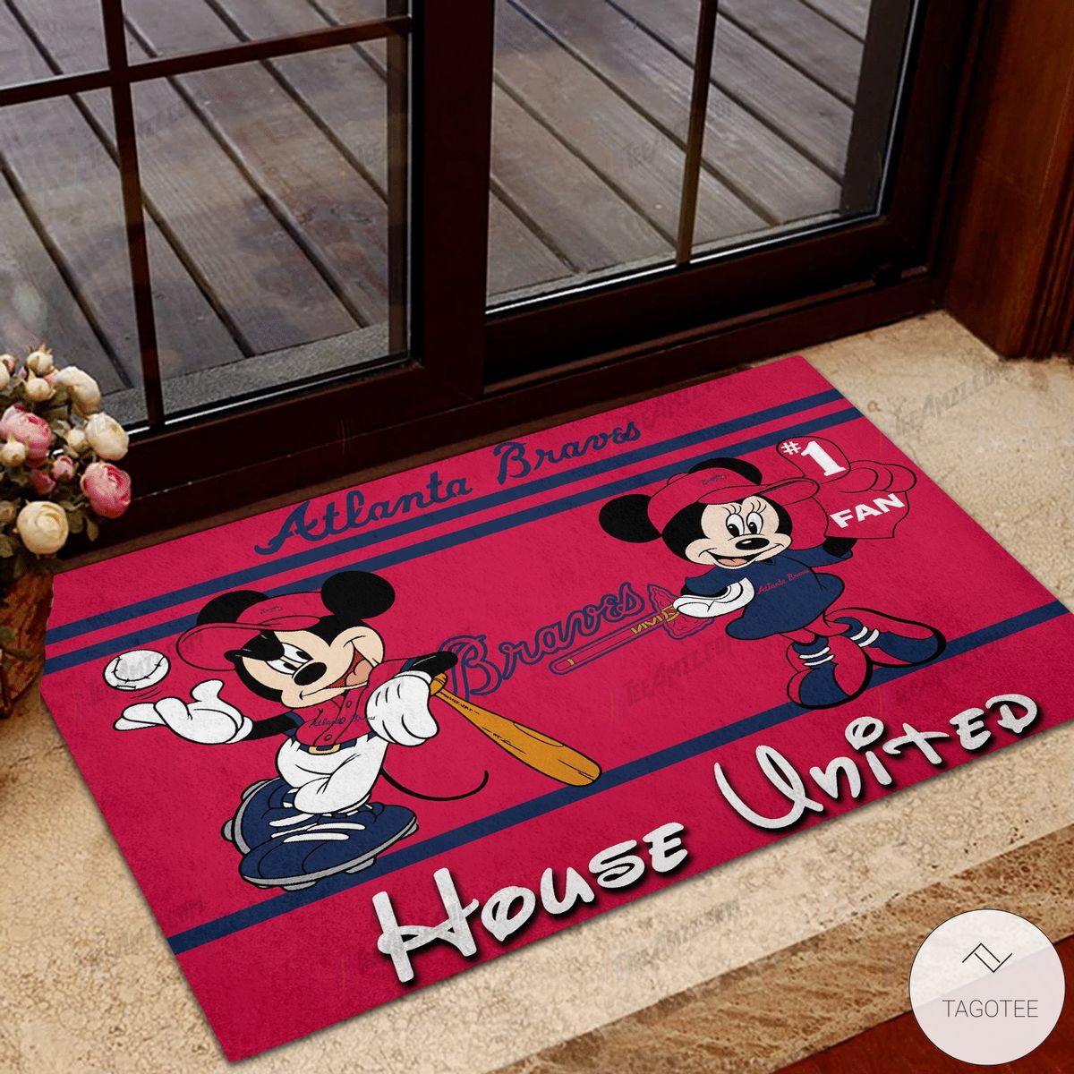 Atlanta Braves House United Mickey Mouse And Minnie Mouse Doormat– TAGOTEE