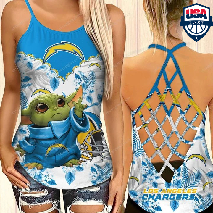 Baby Yoda Los Angeles Chargers NFL Criss Cross Back Tank Top – Hothot 210821