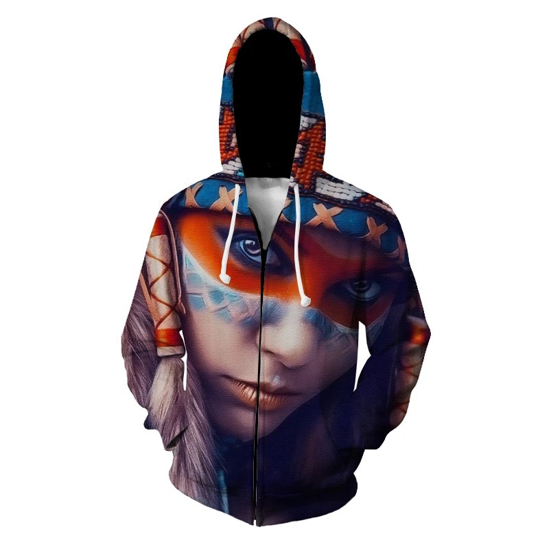 Blue Red And Wine Native American Girl 3D Hoodie 2