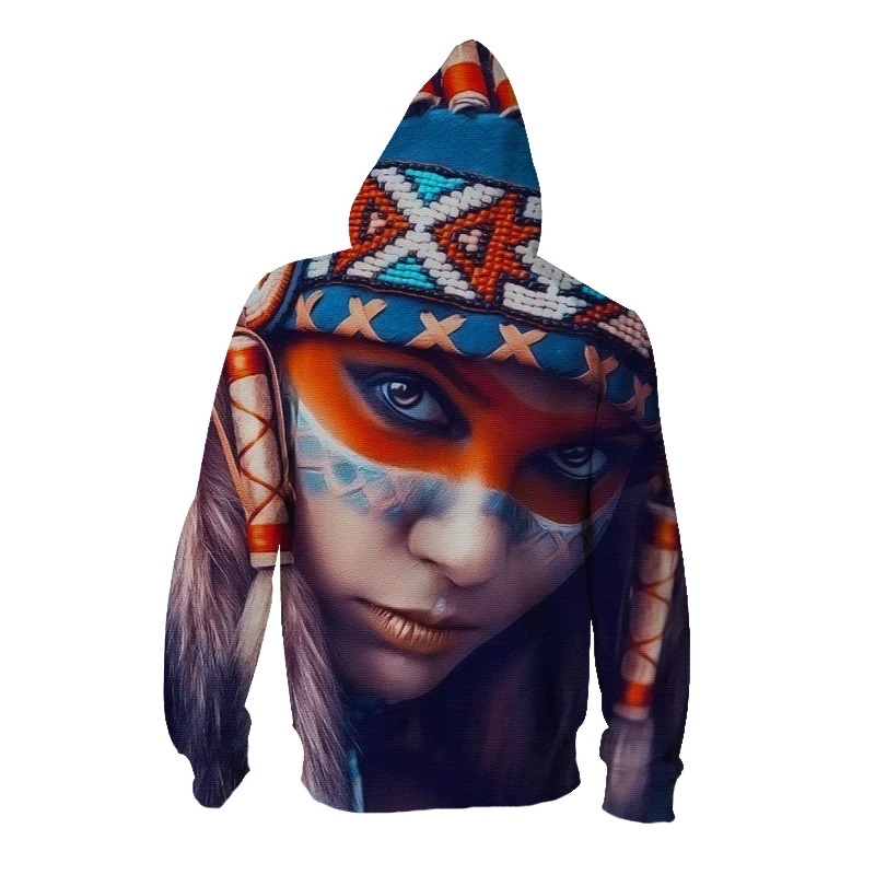 Blue Red And Wine Native American Girl 3D Hoodie 3