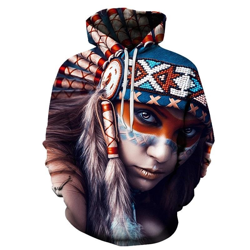 Blue Red And Wine Native American Girl 3D Hoodie