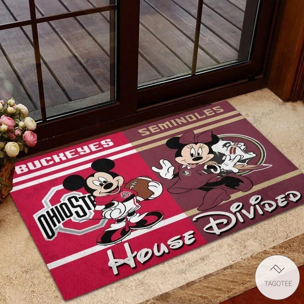 Buckeyes Ohio State House Divided Seminoles Mickey Mouse And Minnie Mouse Doormat