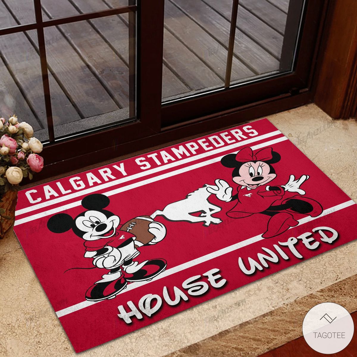 Calgary Stampeders House United Mickey Mouse And Minnie Mouse Doormat