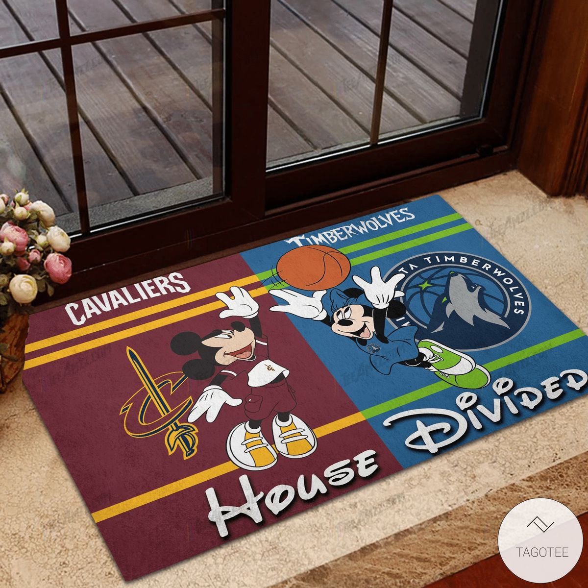 Cavaliers House Divided Timberwolves Mickey Mouse And Minnie Mouse Doormat   – TAGOTEE
