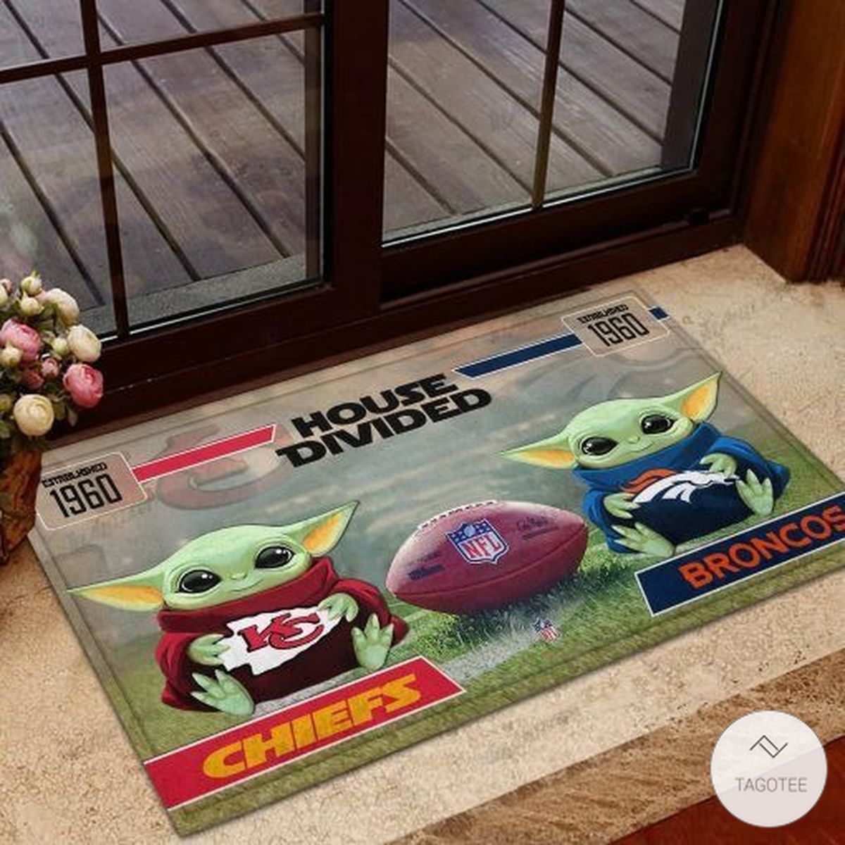 Chiefs House Divided Broncos Baby Yoda Doormat