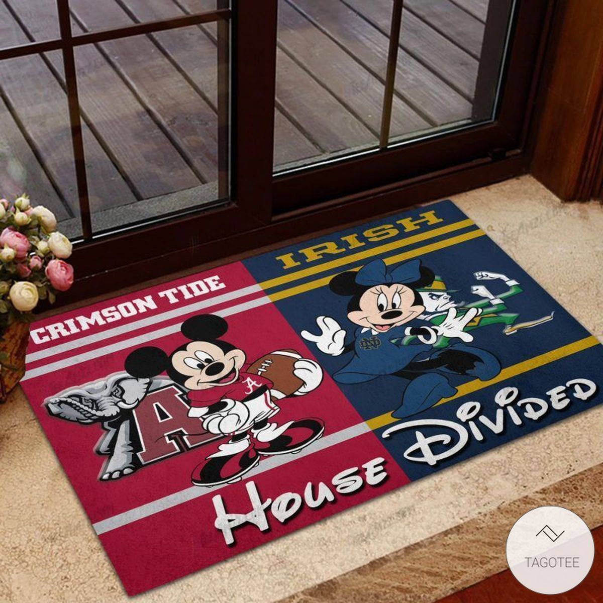 Crimson Tide House Divided Notre Dame Fighting Irish Mickey Mouse And Minnie Mouse Doormat – TAGOTEE