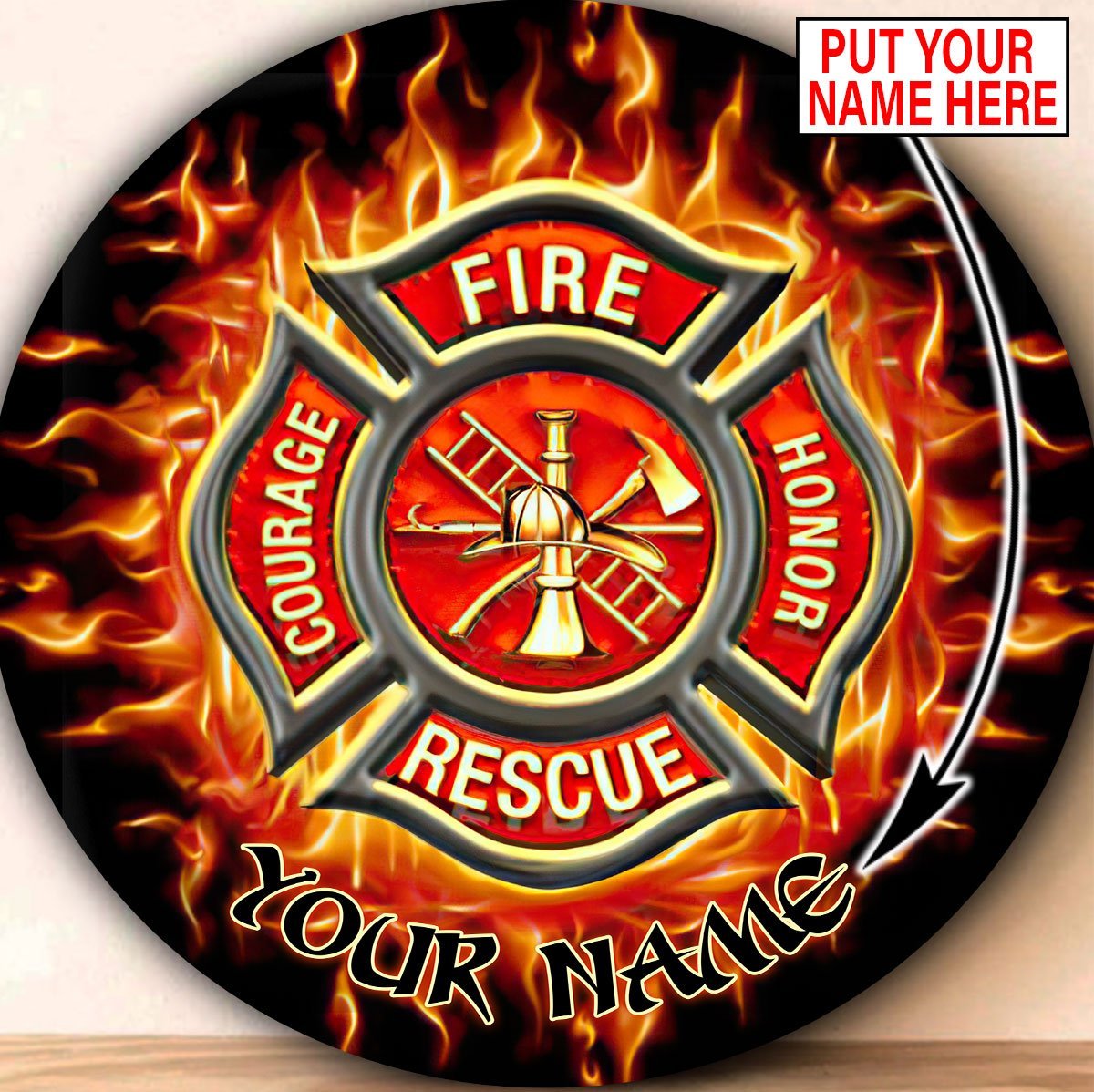 Customize Name Firefighter Circle Round Rug 1