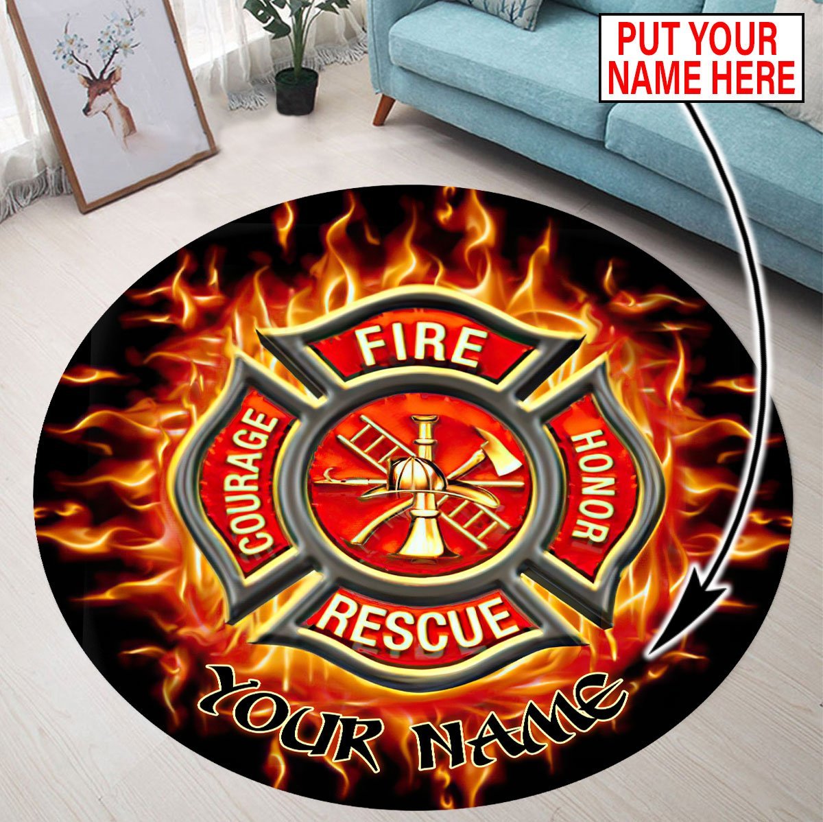 Customize Name Firefighter Circle Round Rug 2 1