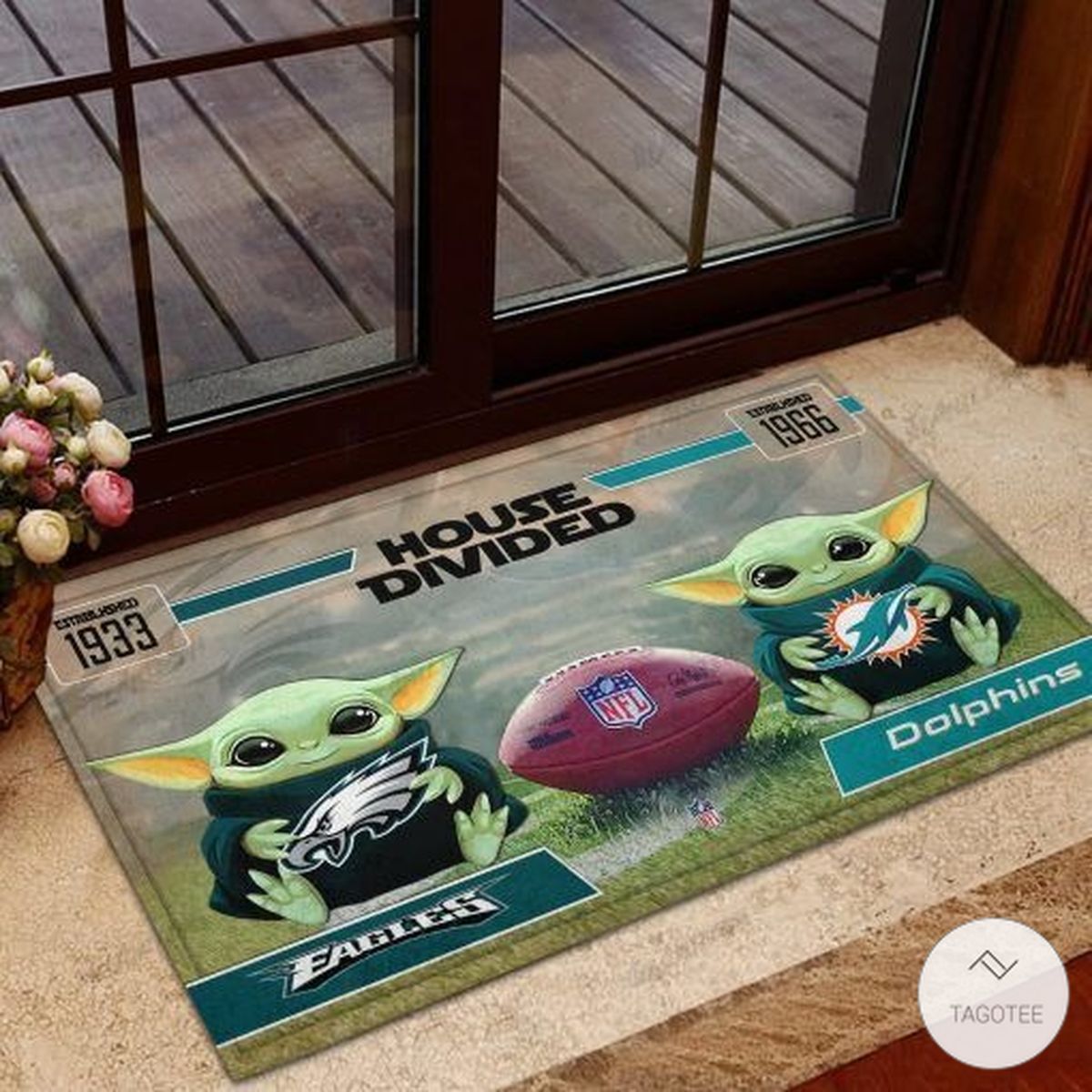 Eagles House Divided Dolphins Baby Yoda Doormat  – TAGOTEE