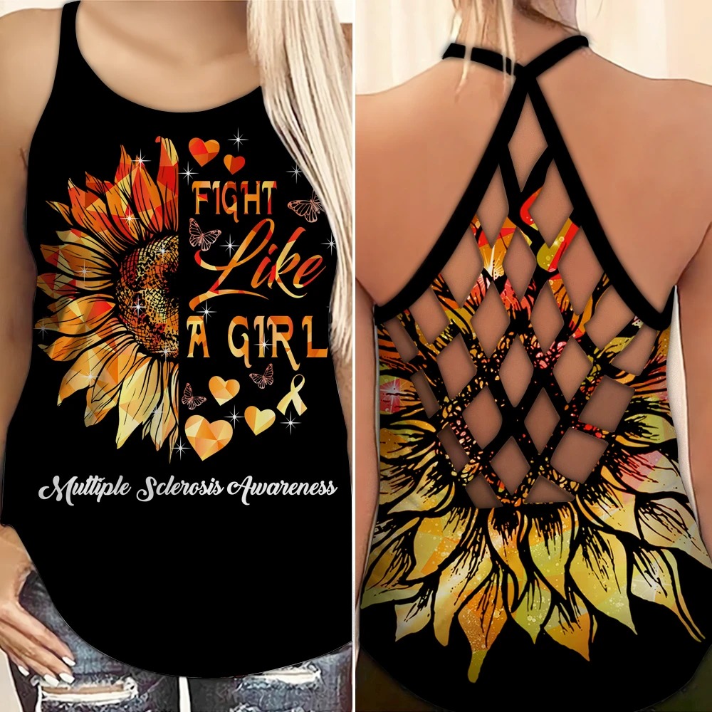 Fight Like A Girl Multiple Sclerosis Awareness Criss Cross Tank Top – Hothot 300621
