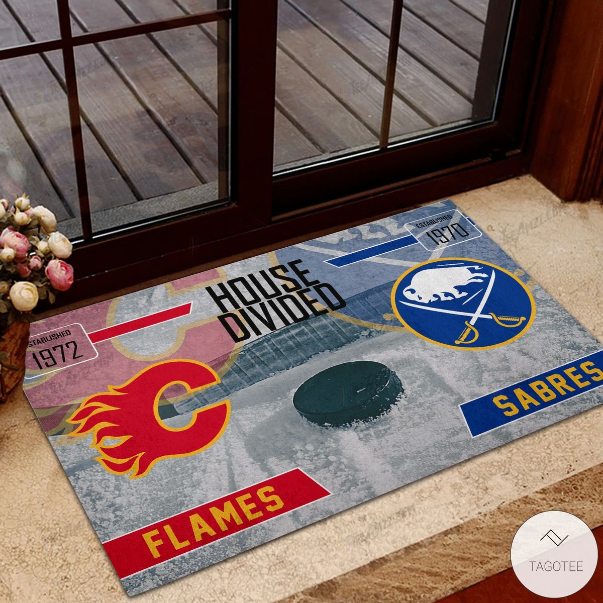 Flames House Divided Sabres Doormat – TAGOTEE