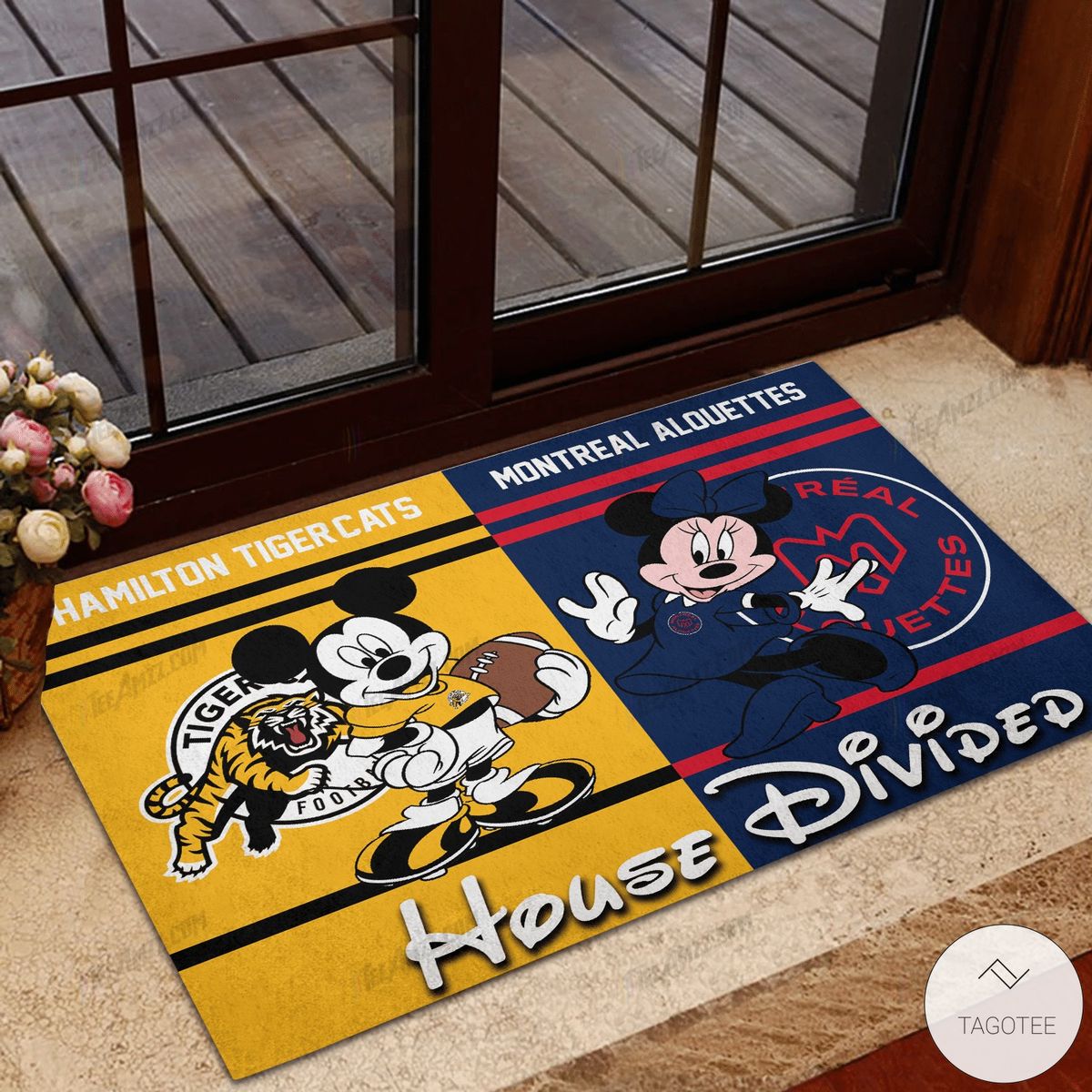 Hamilton Tiger Cats House Divided Montreal Alouettes Mickey Mouse And Minnie Mouse Doormat  – TAGOTEE