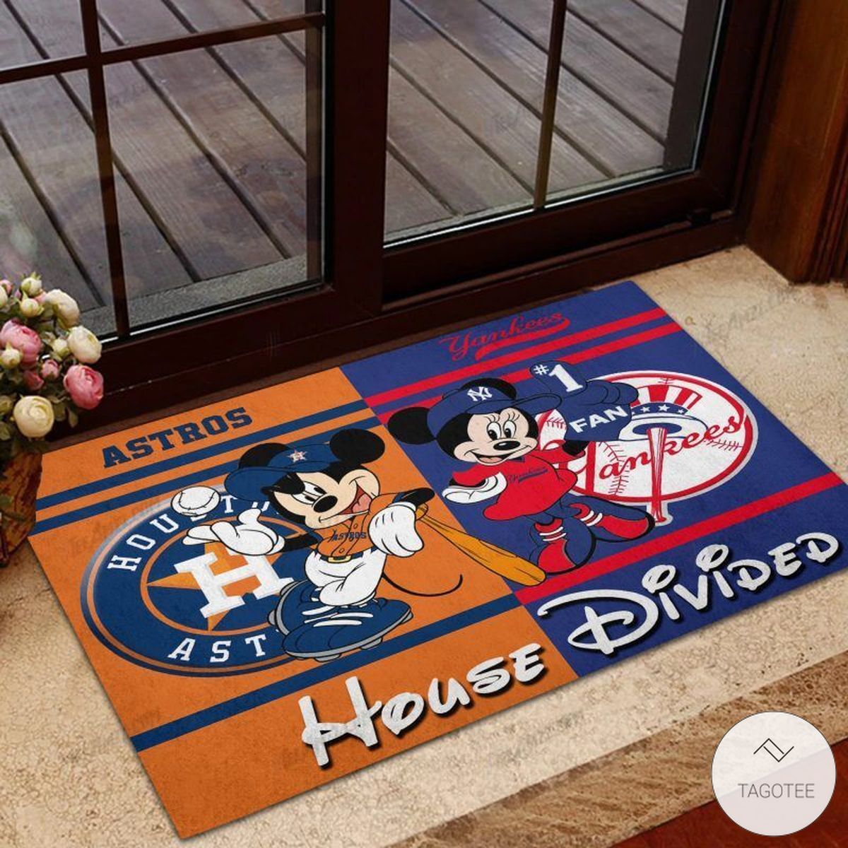 Houston Astros House Divided Yankees Mickey Mouse And Minnie Mouse Doormat – TAGOTEE