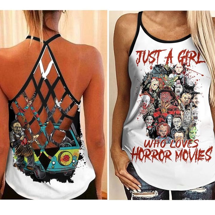 Just a girl who loves horror movies cross open tank top
