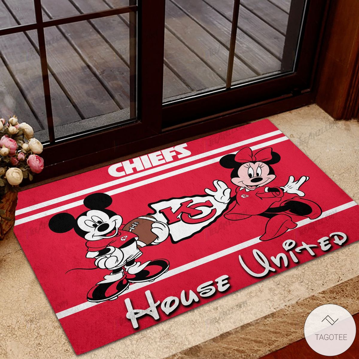 Kansas City Chiefs House United Mickey Mouse And Minnie Mouse Doormat  – TAGOTEE