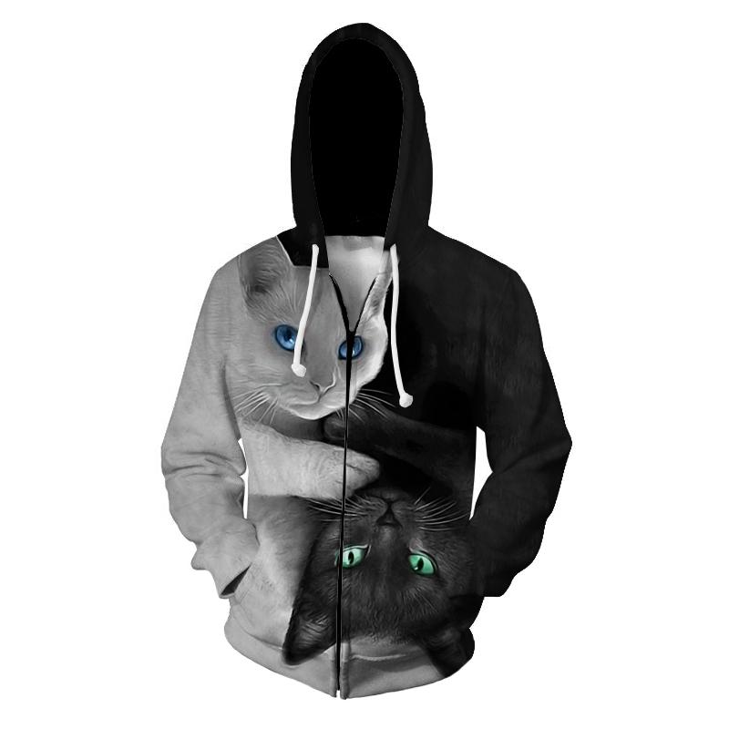 Long sleeve yin yang cat all over print 3D hoodie 3