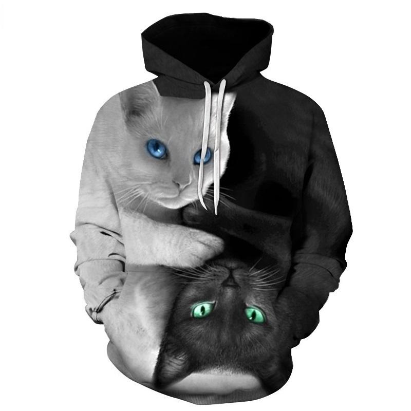 Long sleeve yin yang cat all over print 3D hoodie