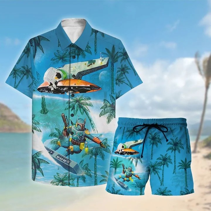 Mandalorian Surfing Hawaiian Shirt Beach Shortsx