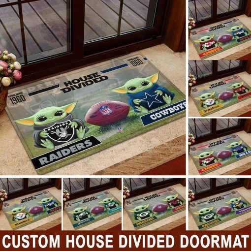 NFL House Divided Baby Yoda custom doormat