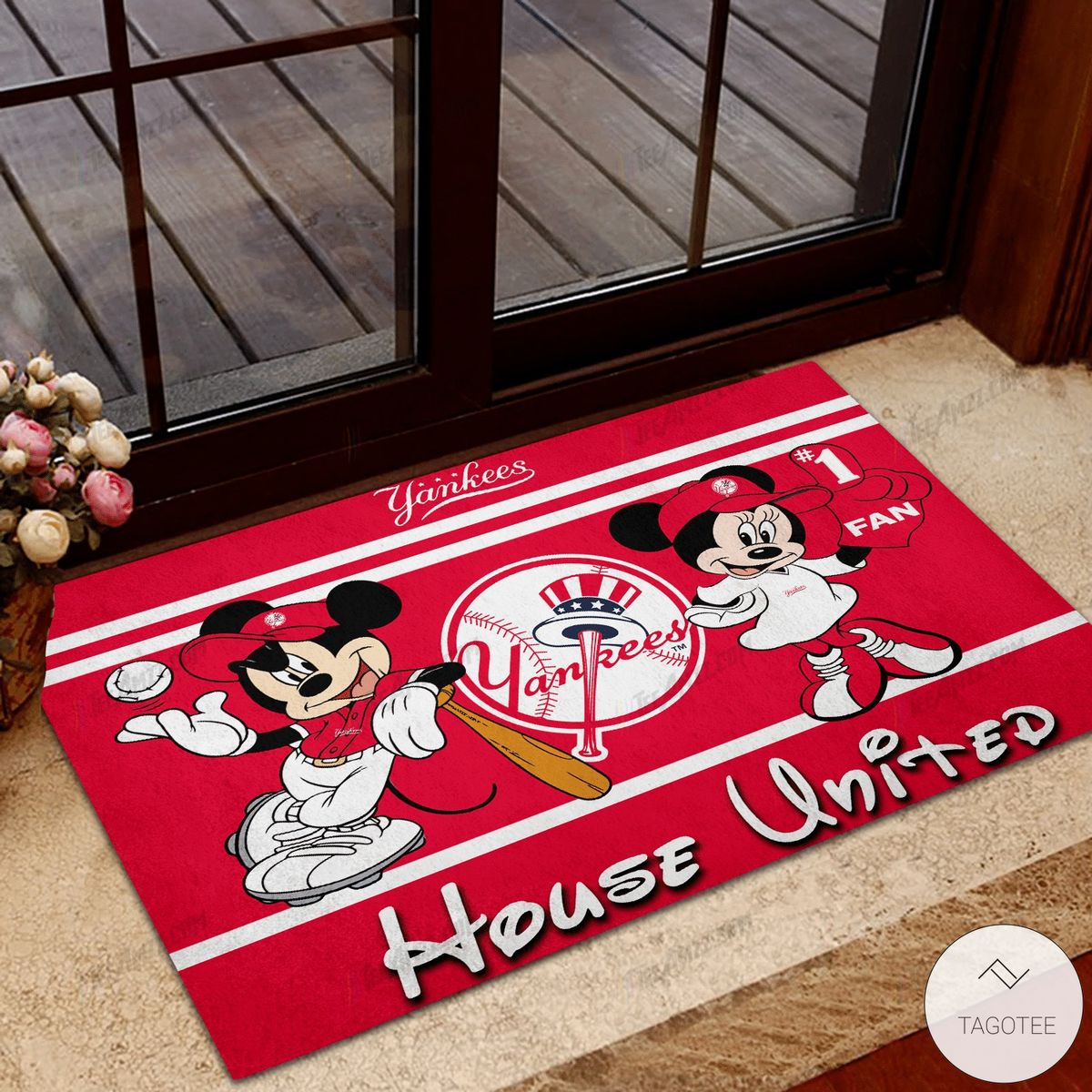New York Yankees House United Mickey Mouse And Minnie Mouse Doormat