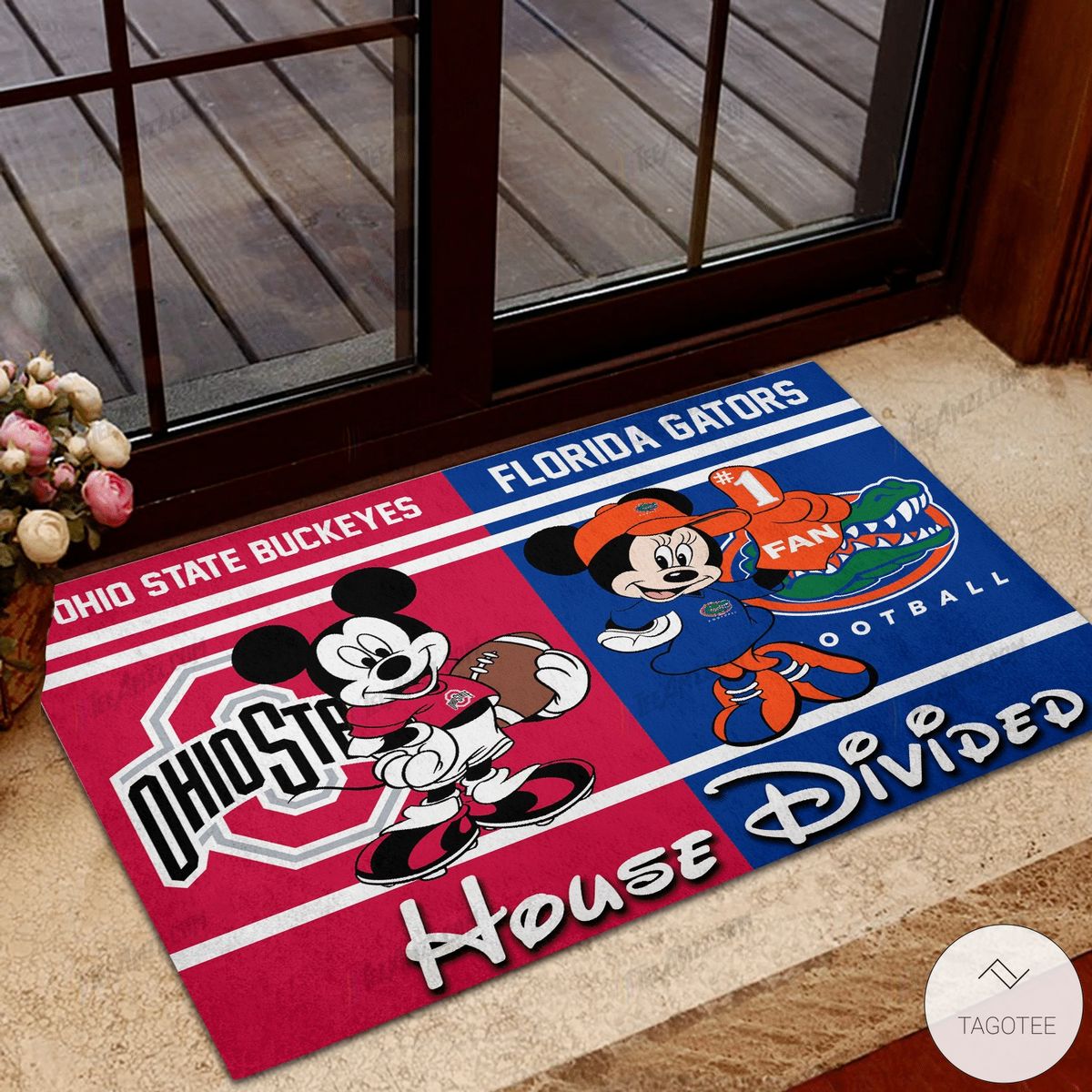 Ohio State Buckeyes house Divided Florida Gators Mickey Mouse And Minnie Mouse Doormat