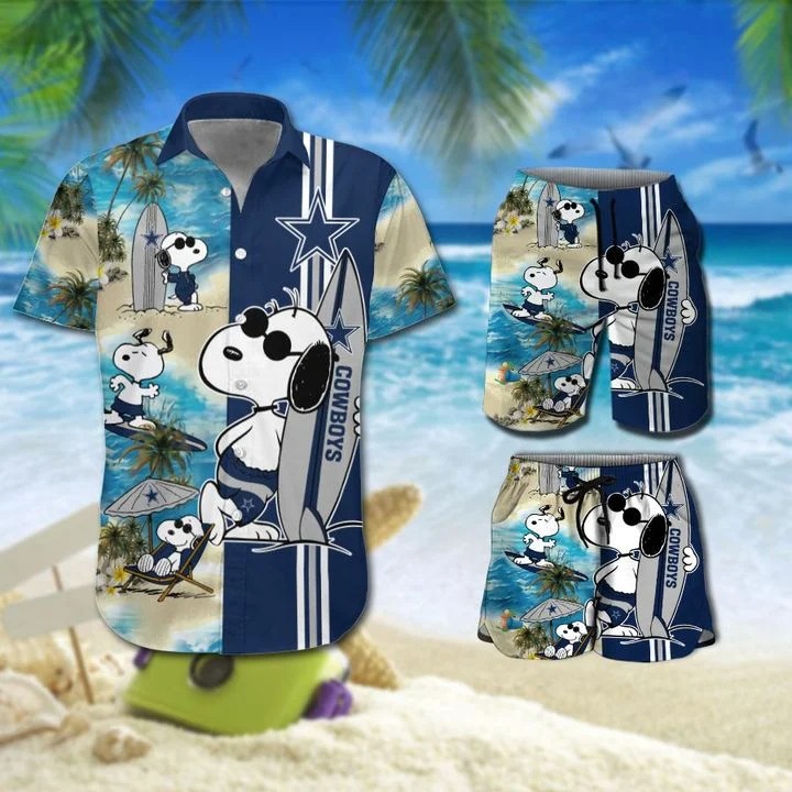 Snoopy And Dallas Cowboys Hawaiian Shirt Beach Shorts