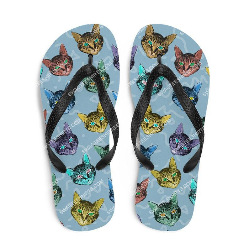 [special edition] colorful cat lover all over print flip flops – maria