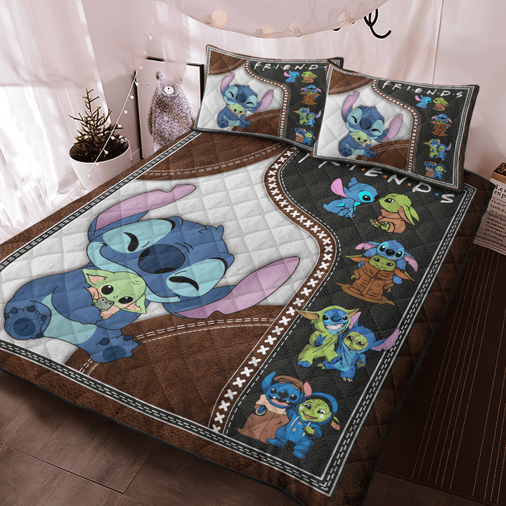 11 Baby Yoda And Stitch Friends Quilt Bedding Set 2