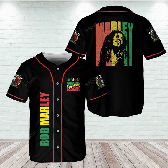 18 Bob Marley Three Little Birds Baseball Jersey Shirt 1