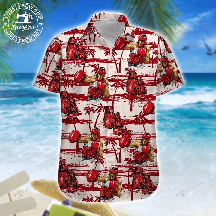 Boxing red palm tree hawaiian shirt, beach short – Teasearch3d 230721