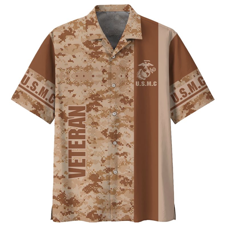 Camo US Marine Corps veteran hawaiian shirt
