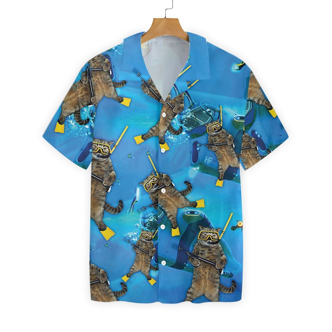 Cat diver hawaiian shirt Front