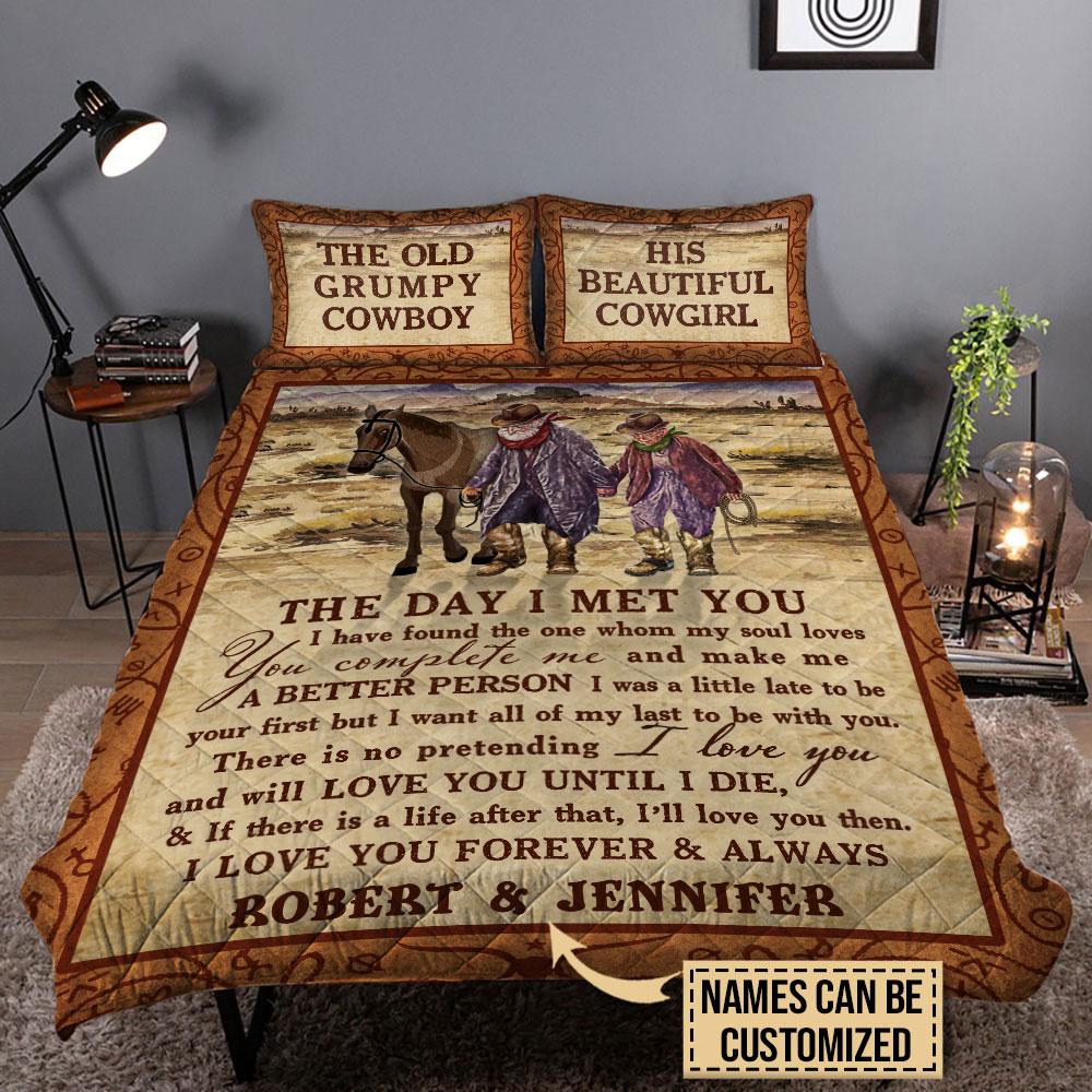 Old Cowboy and Beautiful Cowgirl The Day I Met You Custom Name Quilt Bedding Set – LIMITED EDITION
