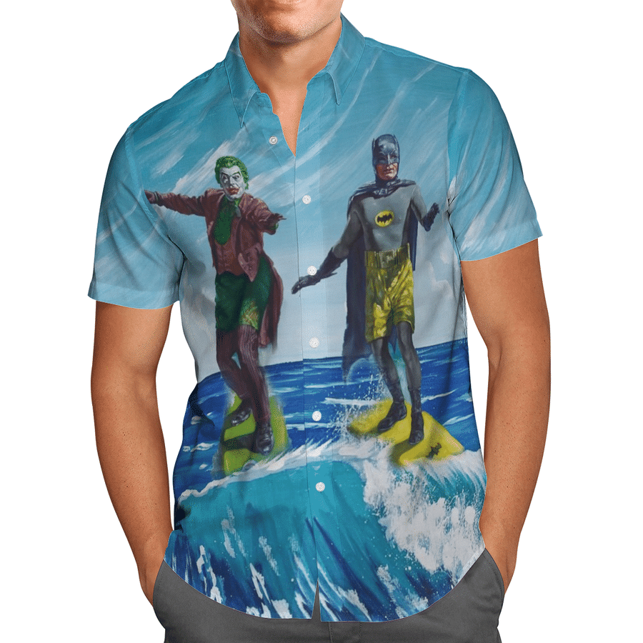 DC Batman and joker surfing hawaiian shirt 1