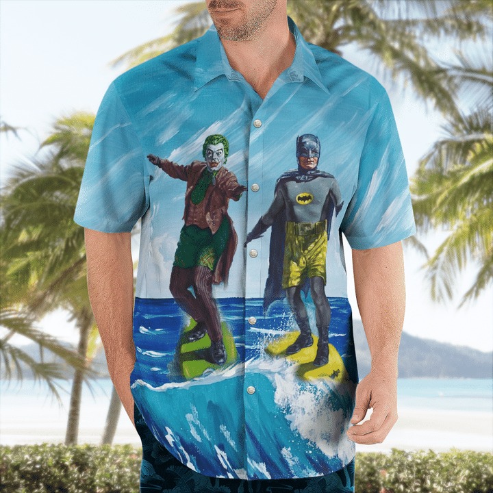 DC Comics Batman And Joker Surfing Hawaiian Shirt And Short