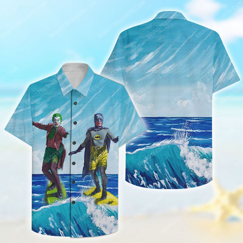 DC comics batman and joker surfing summer vacation hawaiian shirt 1
