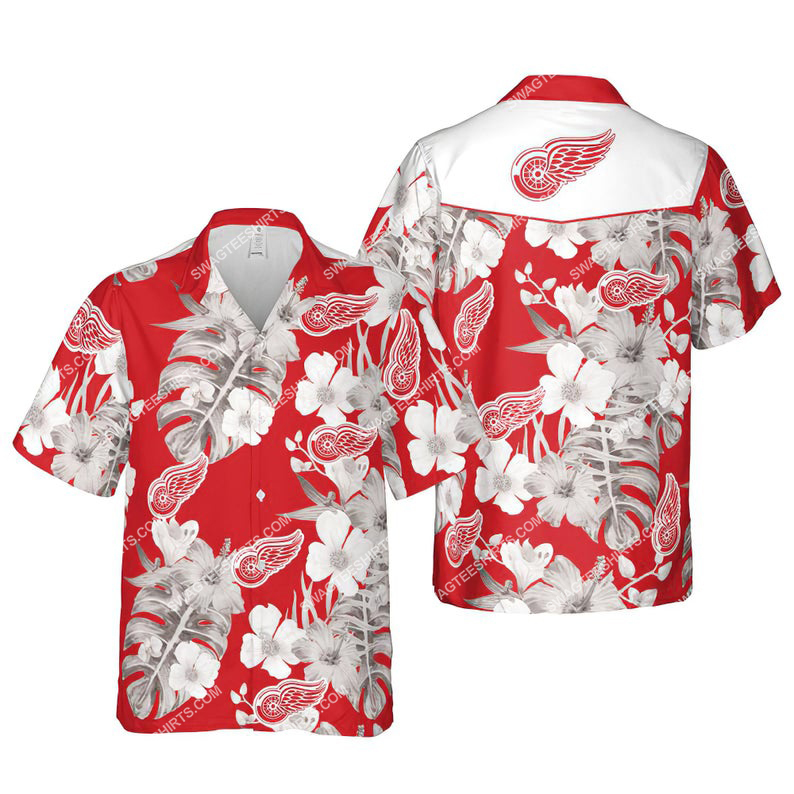 Floral detroit red wings nhl summer vacation hawaiian shirt 1