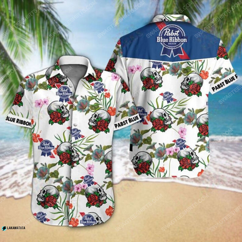 Floral pabst blue ribbon beer summer vacation hawaiian shirt 1