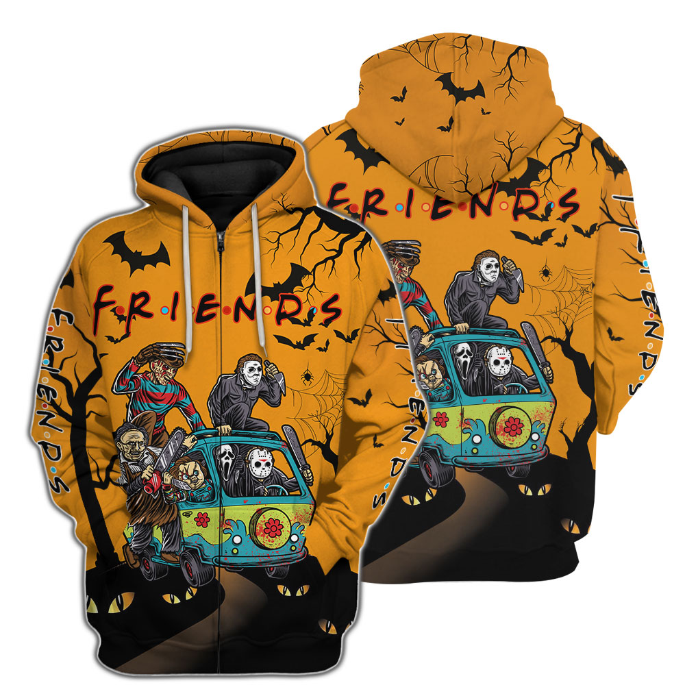 Friend horror halloween 3D all over printed zip hoodie