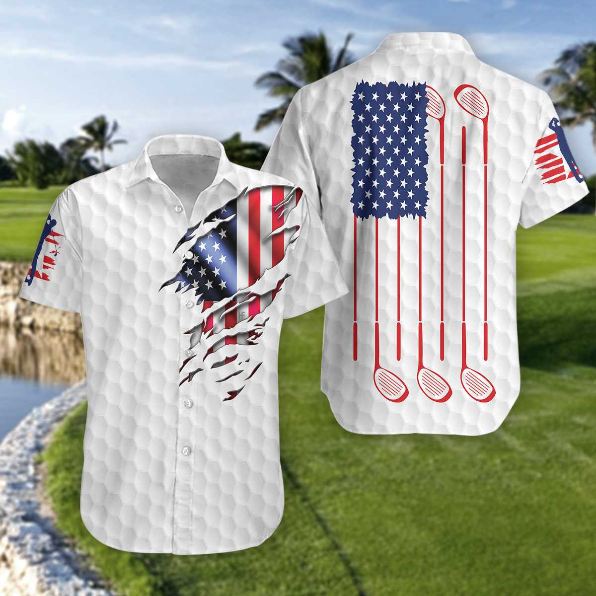 Golf American flag hawaiian shirt