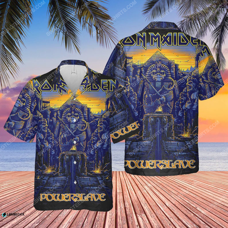 Iron maiden rock band music powerslave rework hawaiian shirt 1