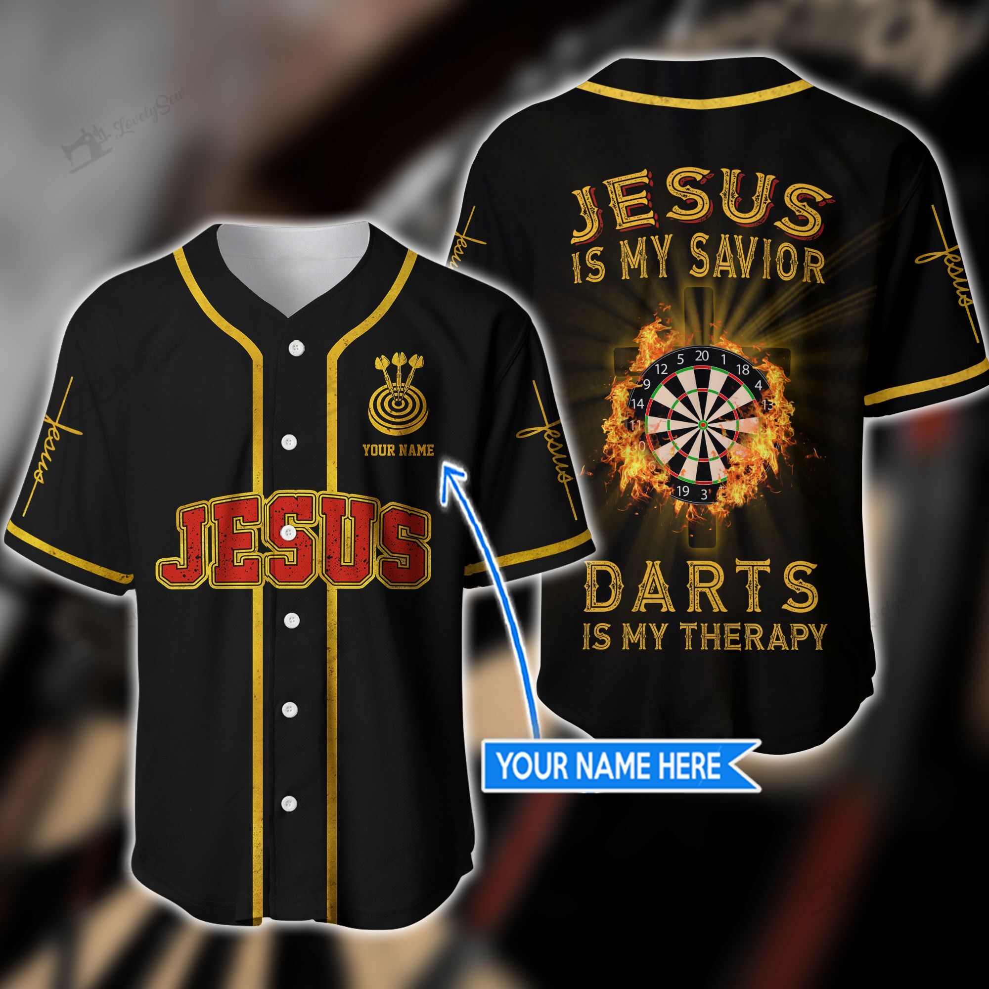 Jesus is my savior darts is my therapy custom name baseball shirt