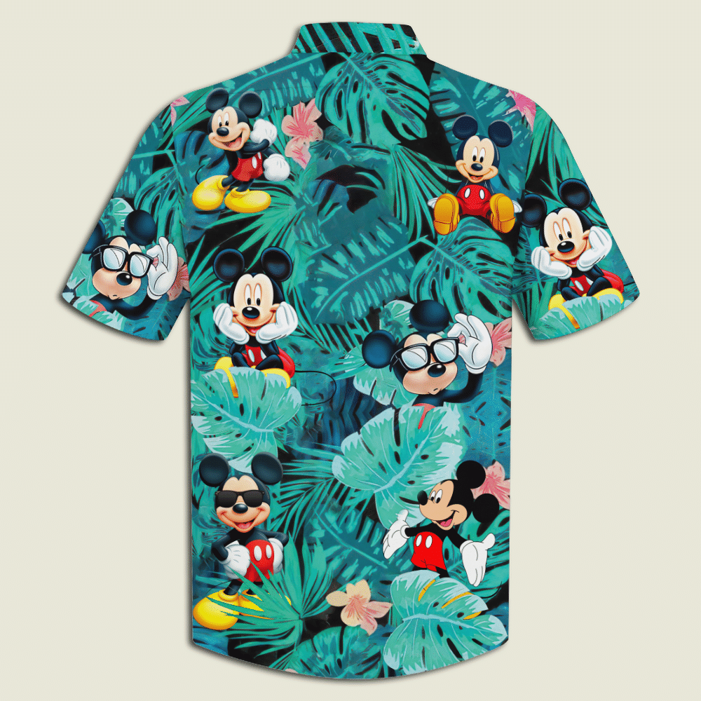 Mickey Mouse Flowers And Leaves Youth And Adult Hawaiian Shirt1