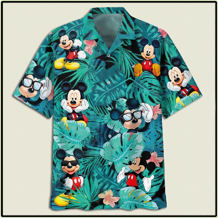 Mickey Mouse Flowers And Leaves Youth And Adult Hawaiian Shirt2