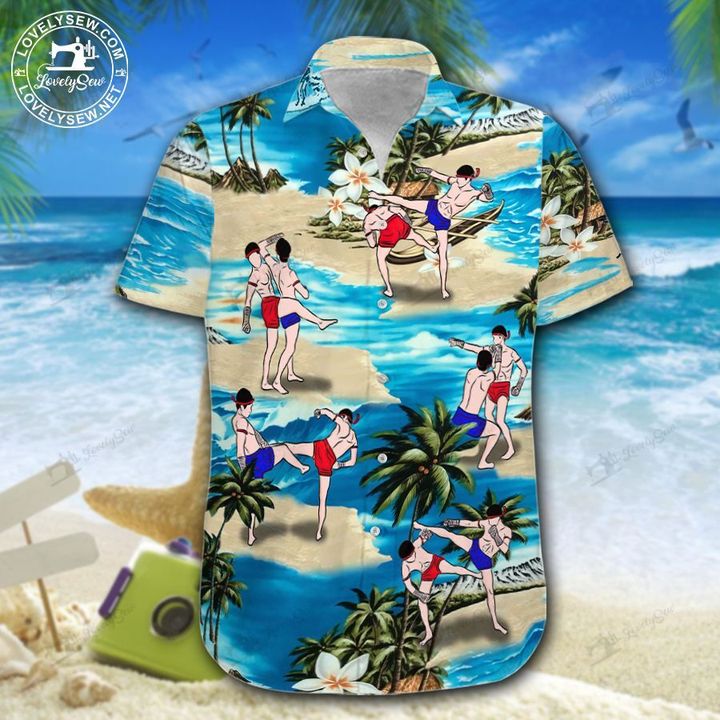 Muay thai on beach hawaiian shirt