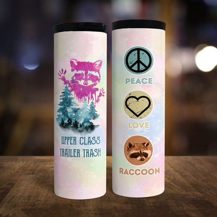 Peace love raccoon Upper class trailer trash Tracker Bottle -BBS