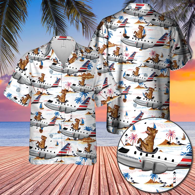 Pit Bull Terrier On Boeing Hawaiian shirt